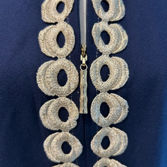 Lilly Pulitzer Jane Shift Dress Sleeveless Navy, Embroidered Gold Zipper Size 0 - Picture 3 of 9